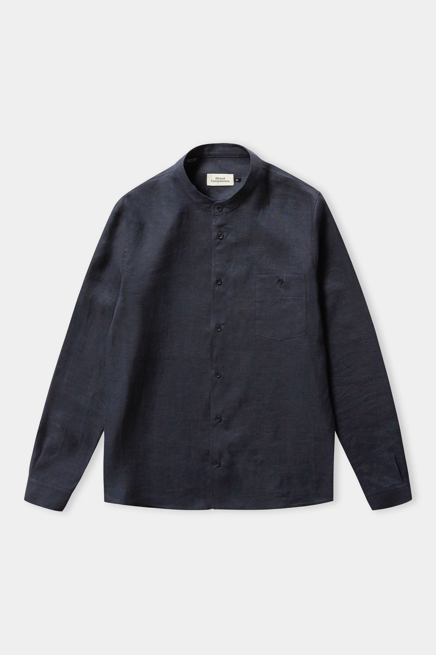 Chemise col mao en lin | bleu "nathan navy pure linen"
