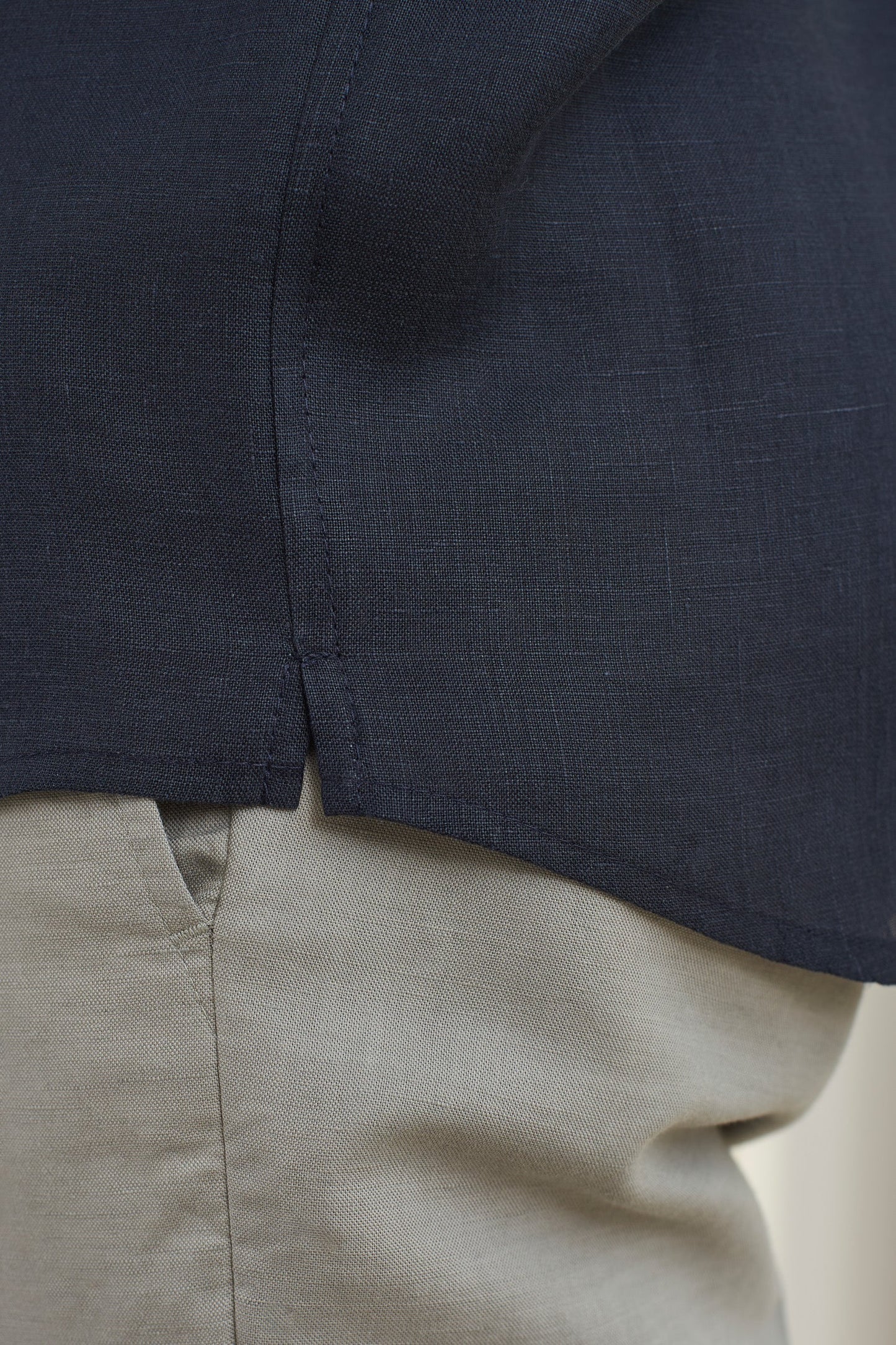 Chemise col mao en lin | bleu "nathan navy pure linen"