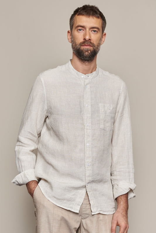 Chemise col officier en lin | rayée sand "nathan striped sand"