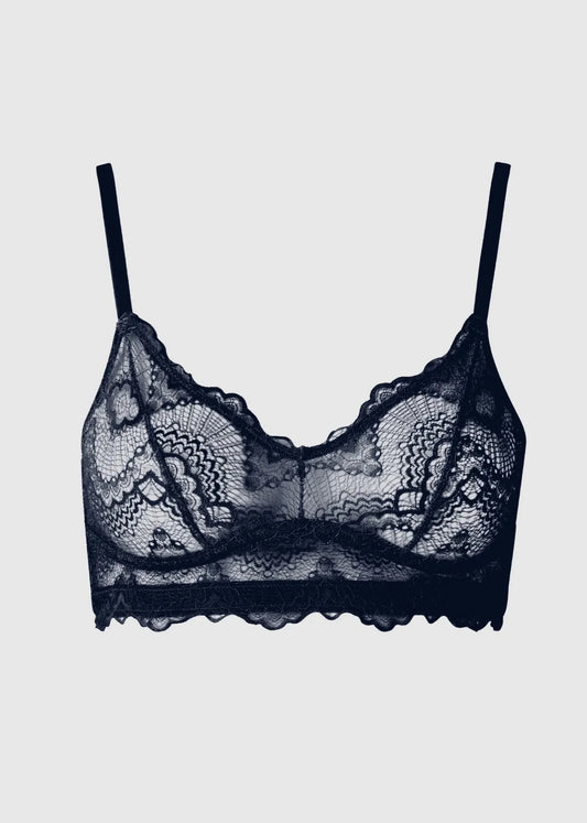 Soutien-gorge en matières recyclé | bleu "lace balconette - navy"