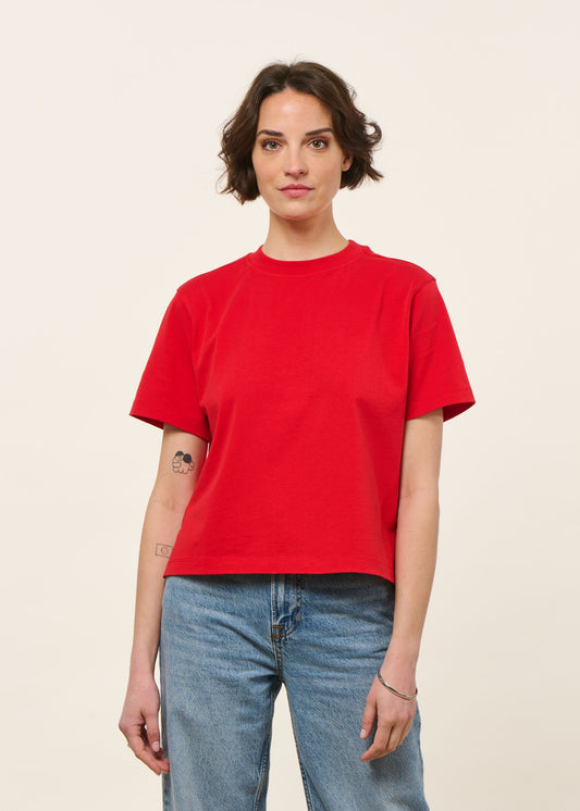 T-shirt boxy en coton bio | rouge | Rouge