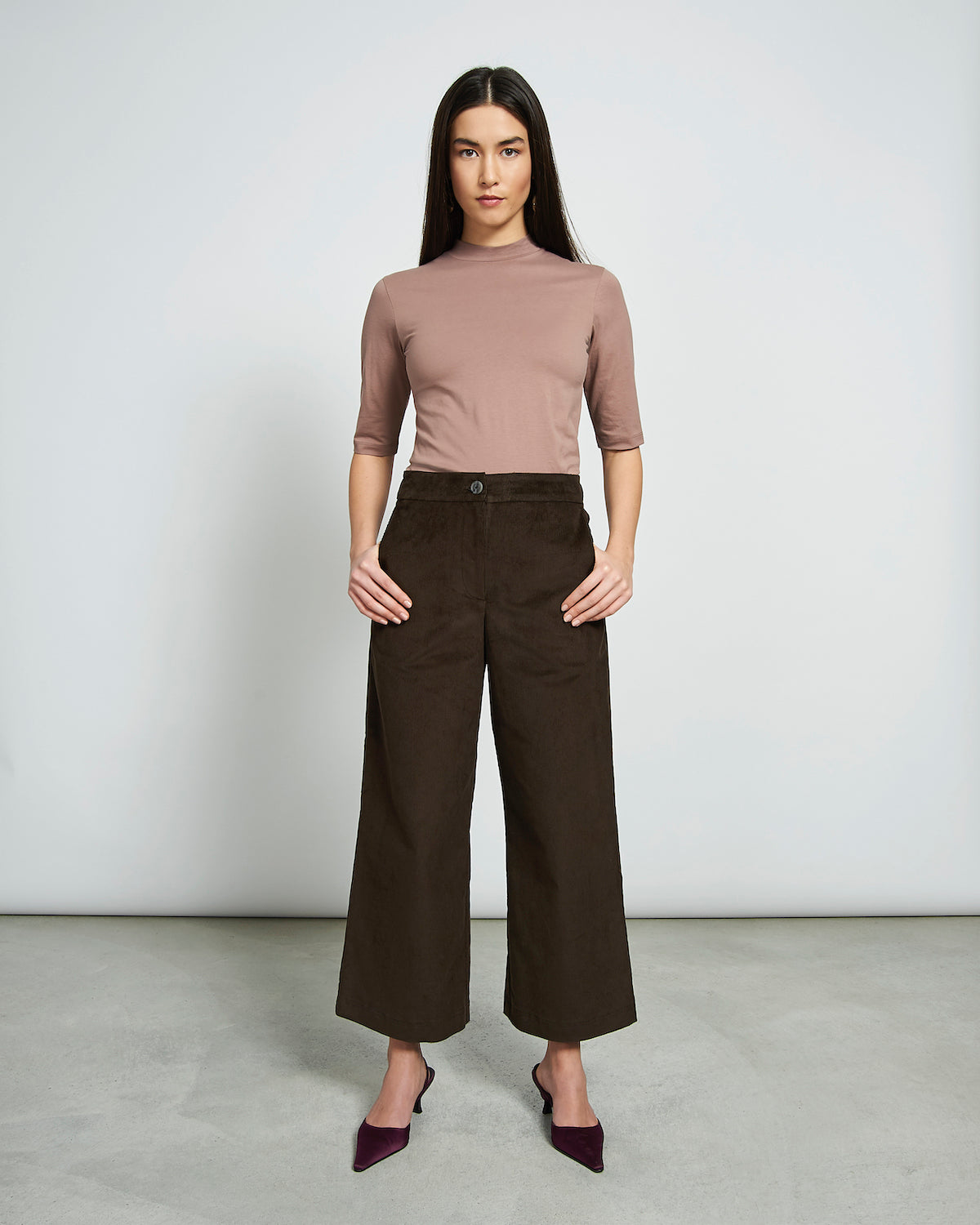 Pantalon ample 7/8 marron en coton bio - COMO