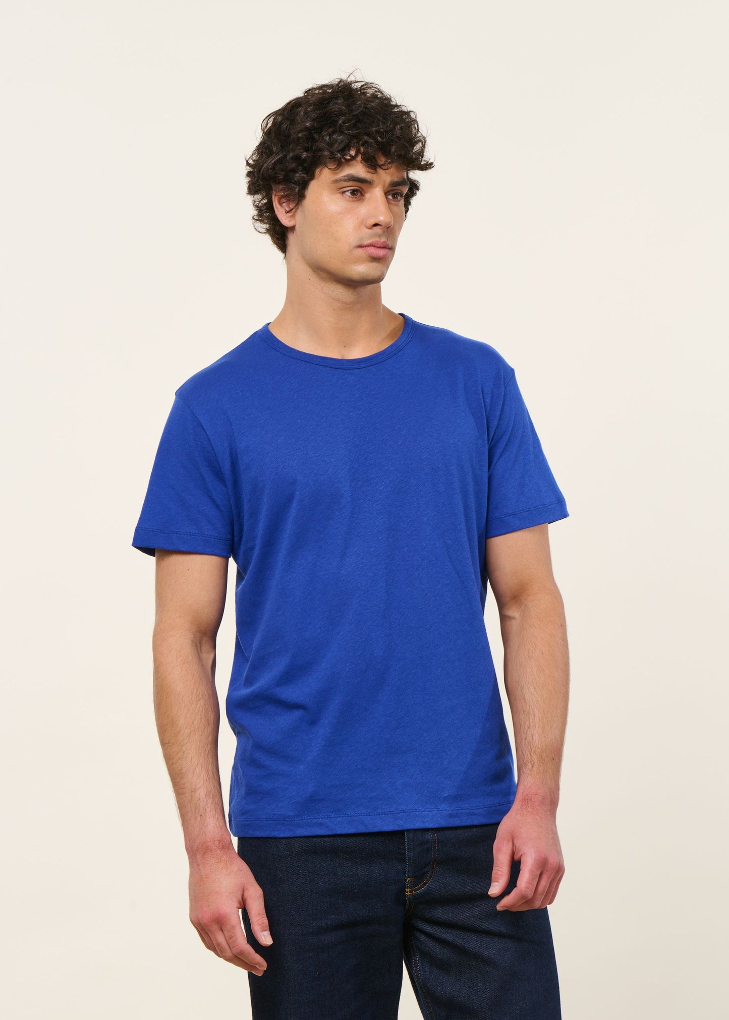 T-shirt classique en coton lin upcyclé  | bleu cobalt | Bleu cobalt