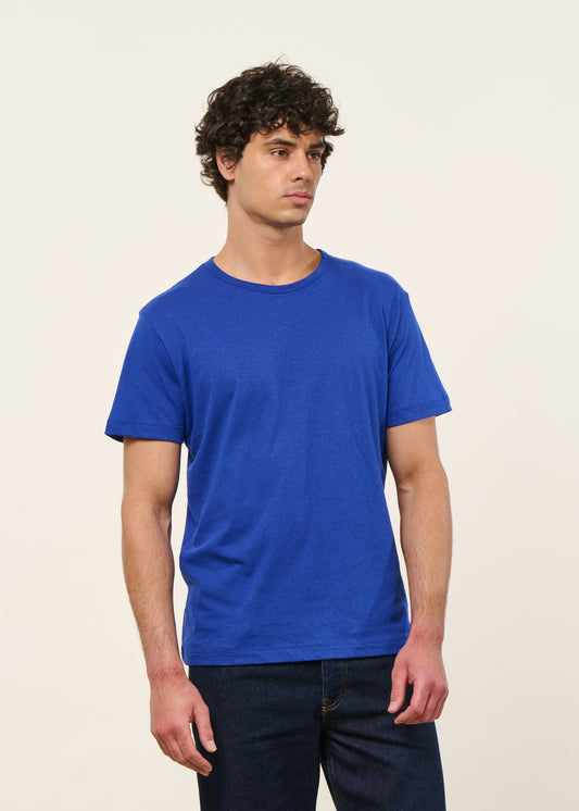 T-shirt classique en coton lin upcyclé  | bleu cobalt | Bleu cobalt
