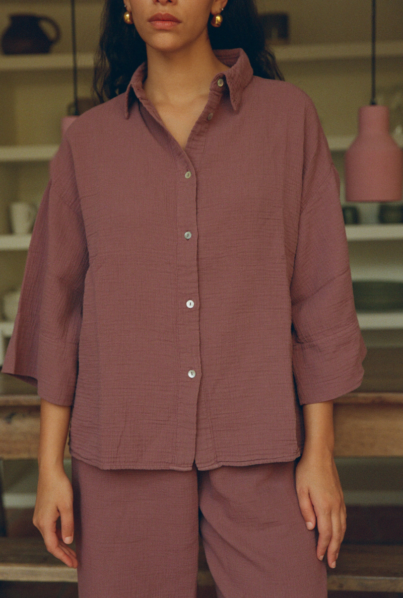 Haut de pyjama en coton biologique | mauve "mimosa"