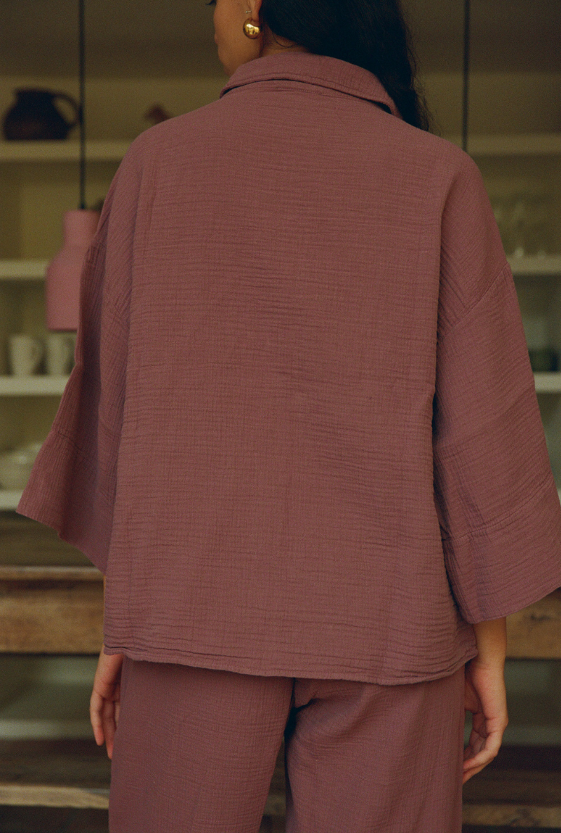 Haut de pyjama en coton biologique | mauve "mimosa"