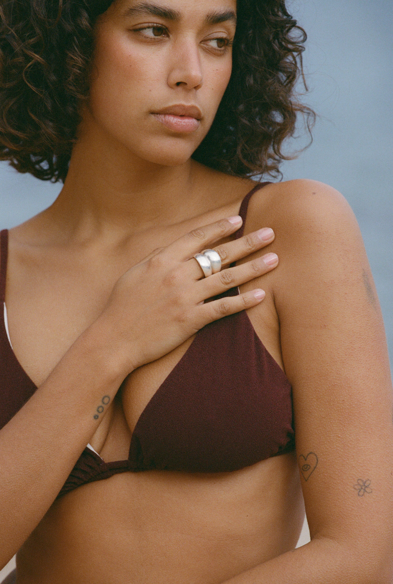 Haut de maillot triangle en polyamide recyclé | marron " mélanie"