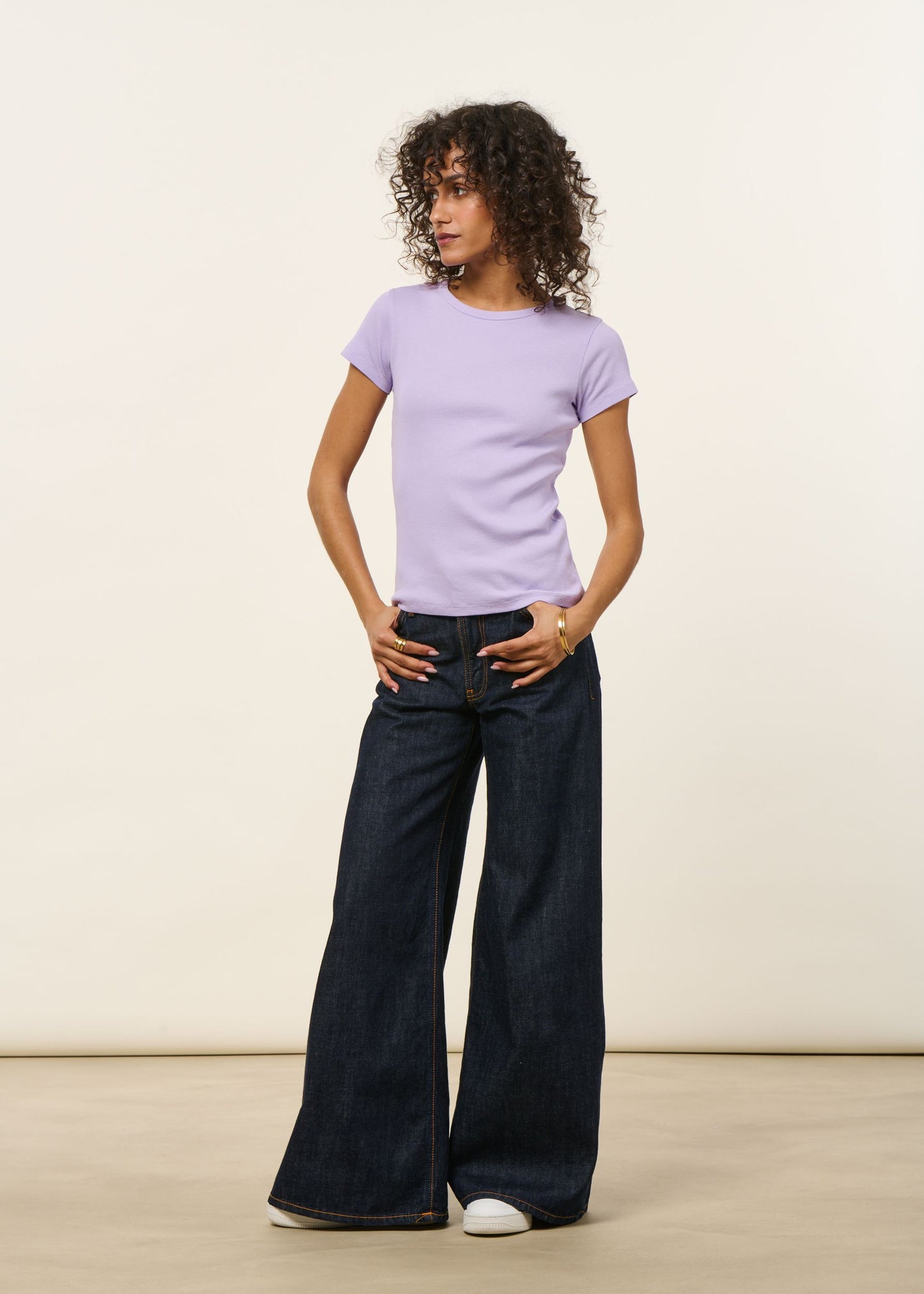 T-shirt manches courtes côtelé en coton bio | lilas | Lilas