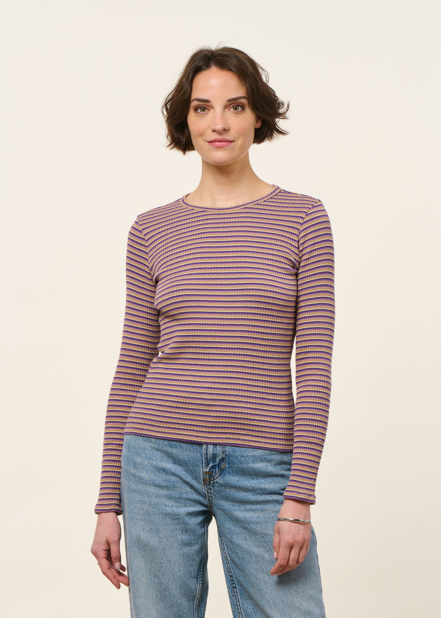 T-shirt manches longues côtelé upcyclé | violet | Violet