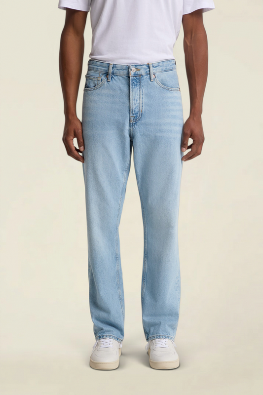 Jean droit large en coton bio | denim clair "roy blue reef light used" | Blue reef light used