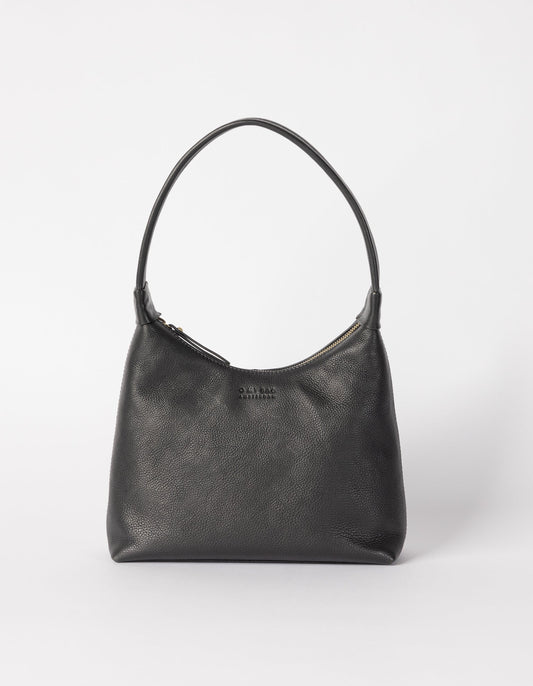 sac à main en cuir certifié | noir "nora - black soft grain leather"