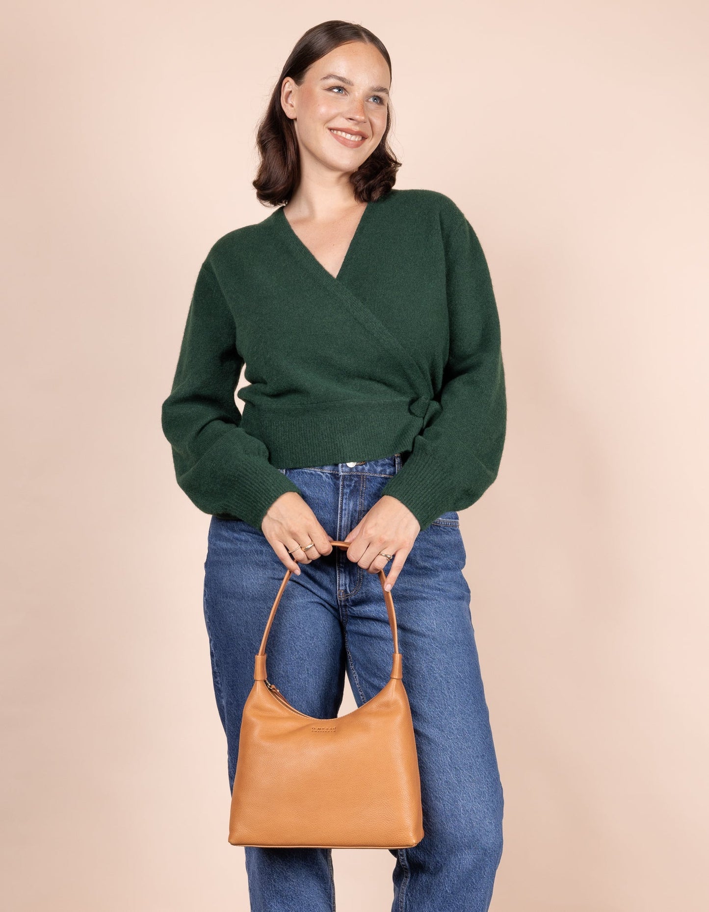 SAc à main en cuir certifié | camel "nora - wild oak soft grain leather"