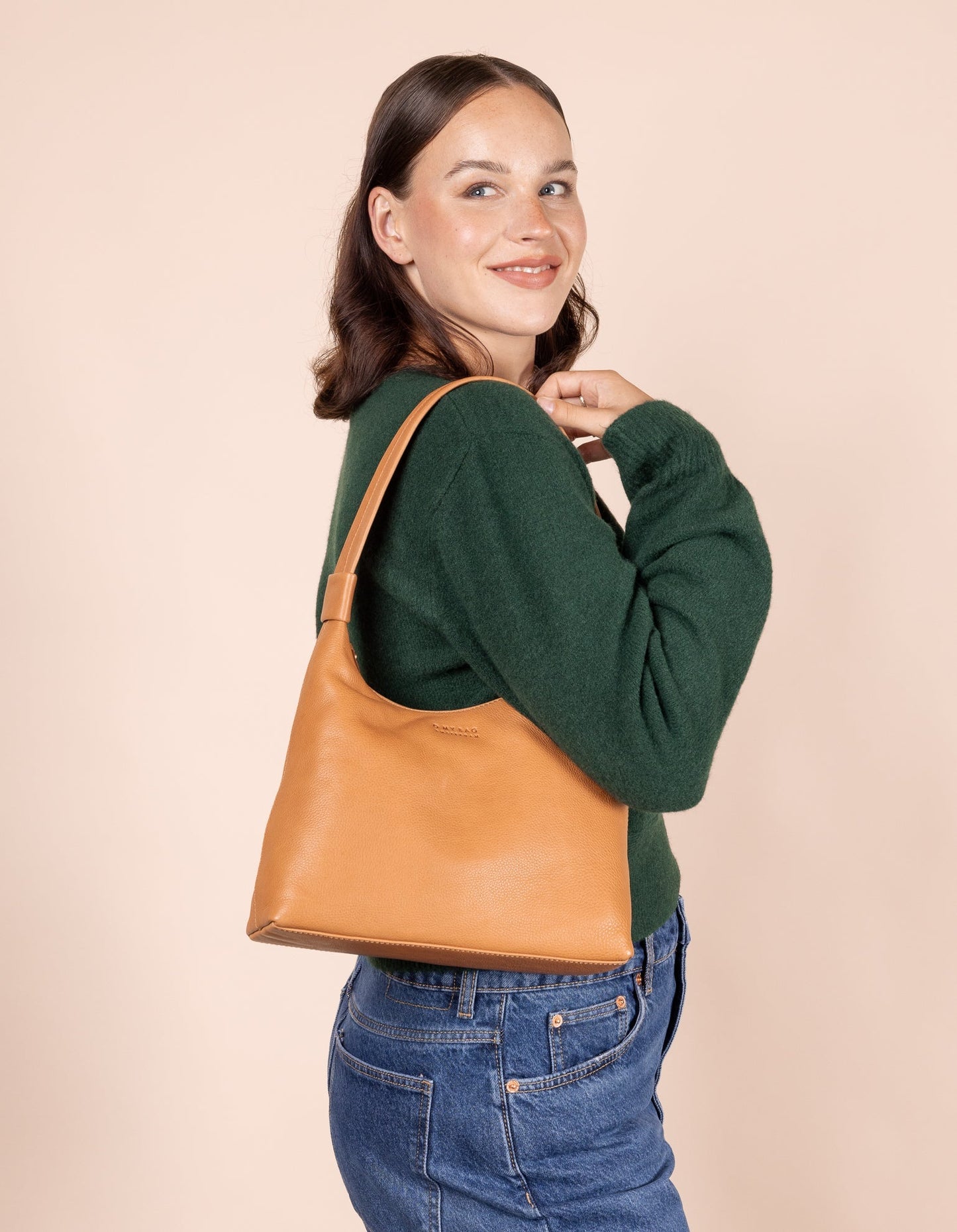 SAc à main en cuir certifié | camel "nora - wild oak soft grain leather"