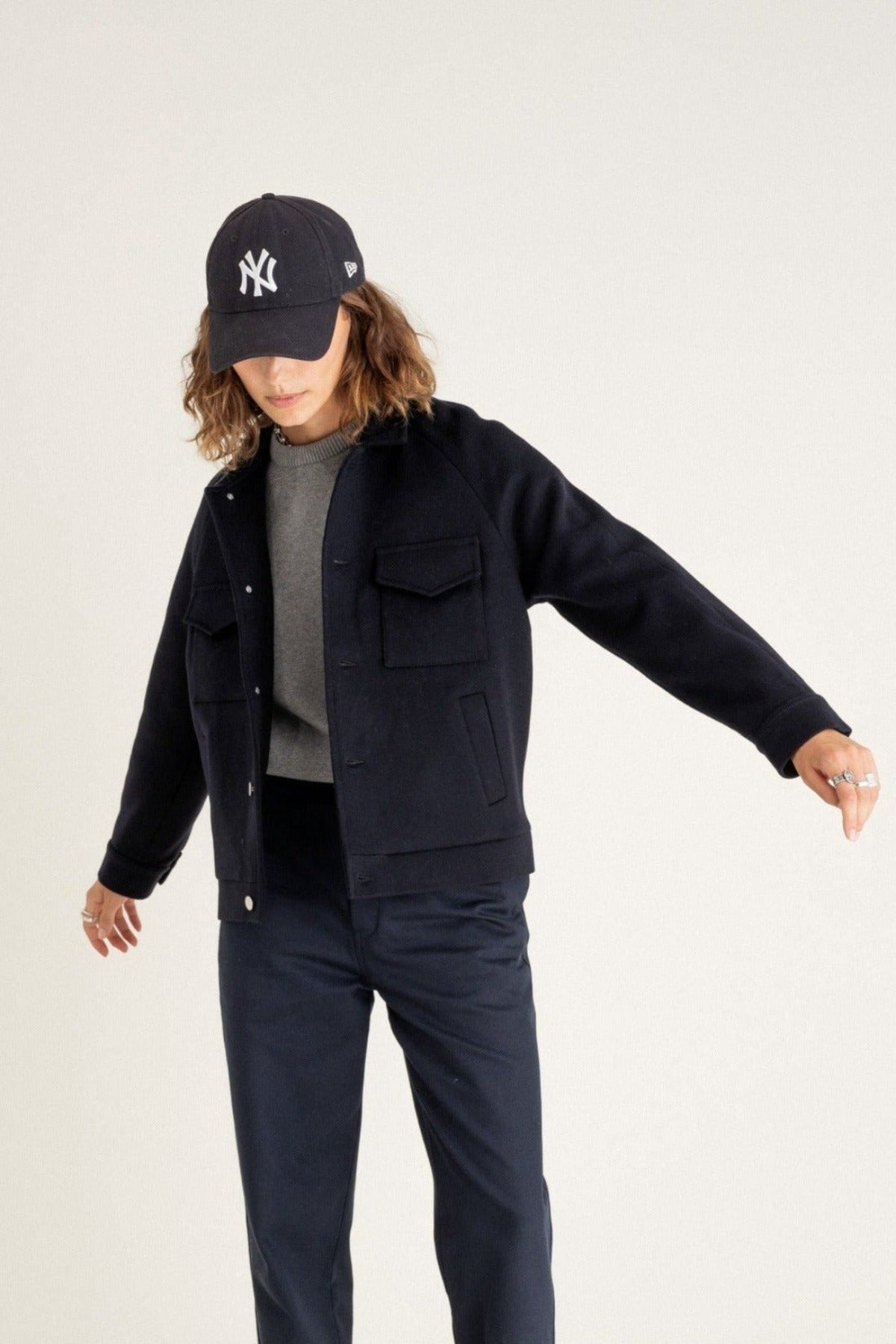 Veste en laine upcyclée | marine "palma - night blue"