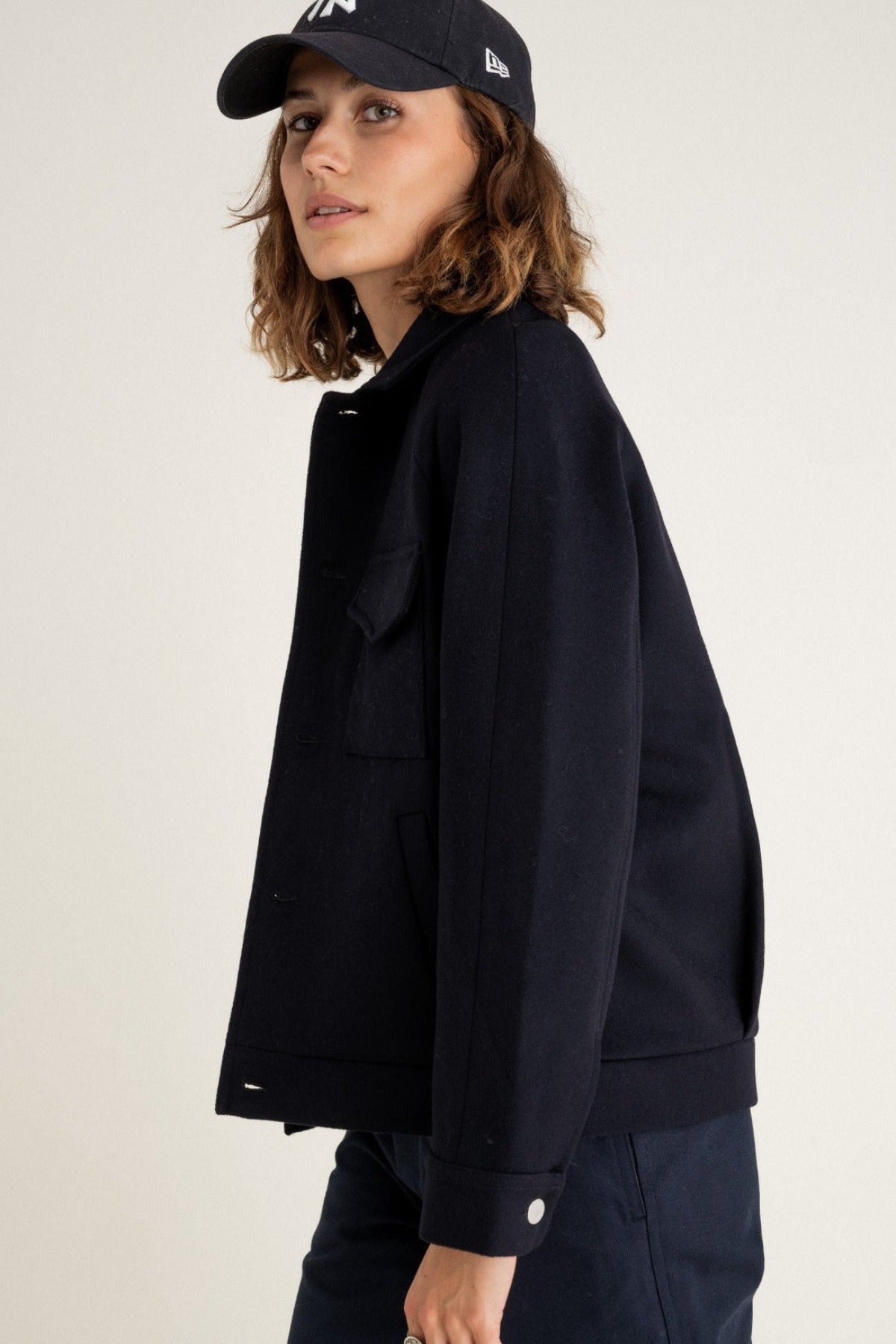 Veste en laine upcyclée | marine "palma - night blue"