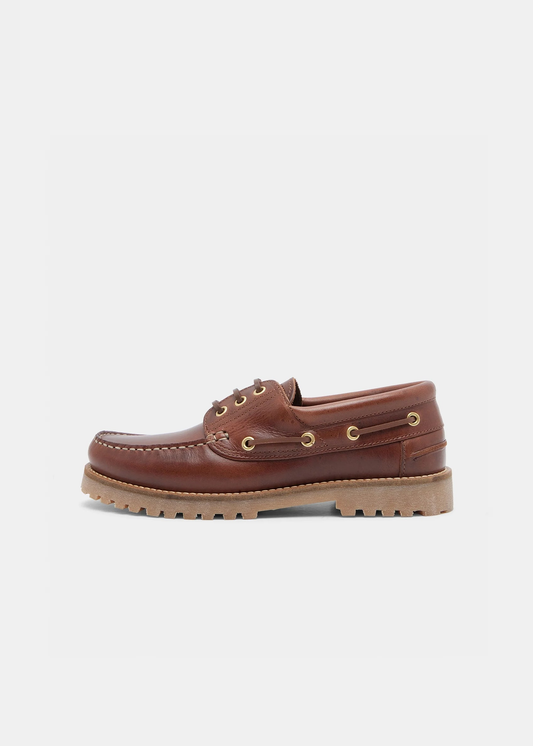Chaussures bateau en cuir certifié | ollie boat shoe - brown leather | Marron