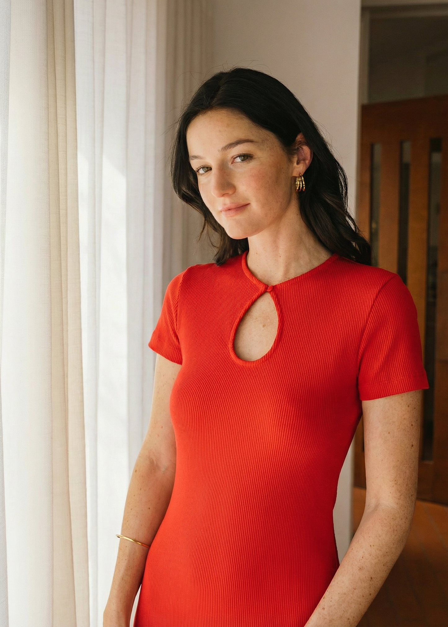 Robe longue goutte en coton bio "Lila" | rouge | Rouge