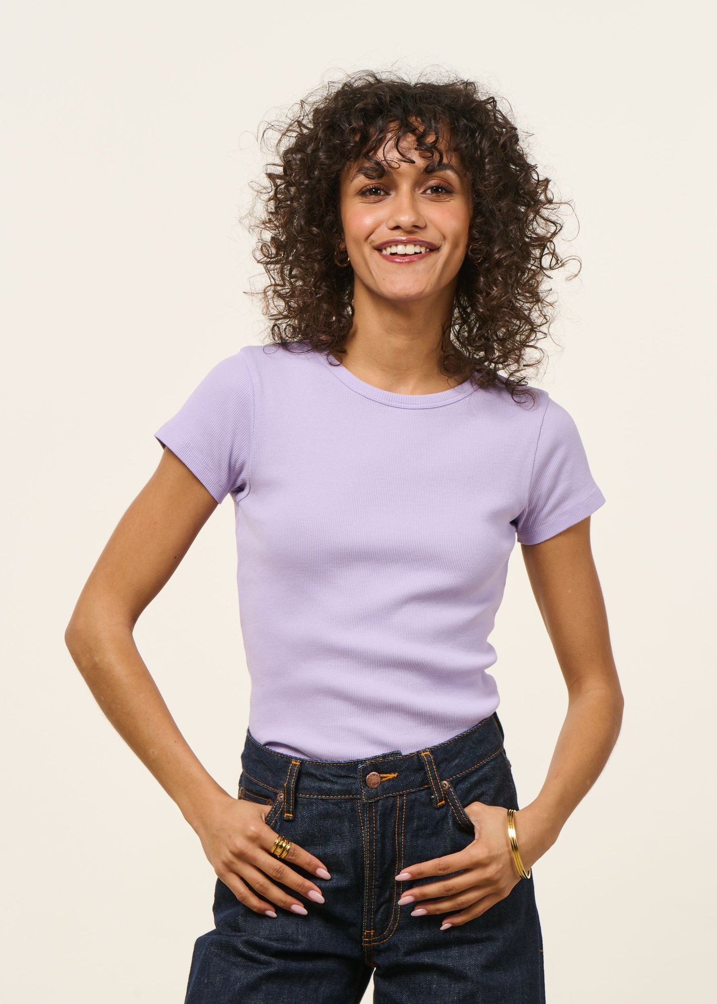 T-shirt manches courtes côtelé en coton bio | lilas | Lilas