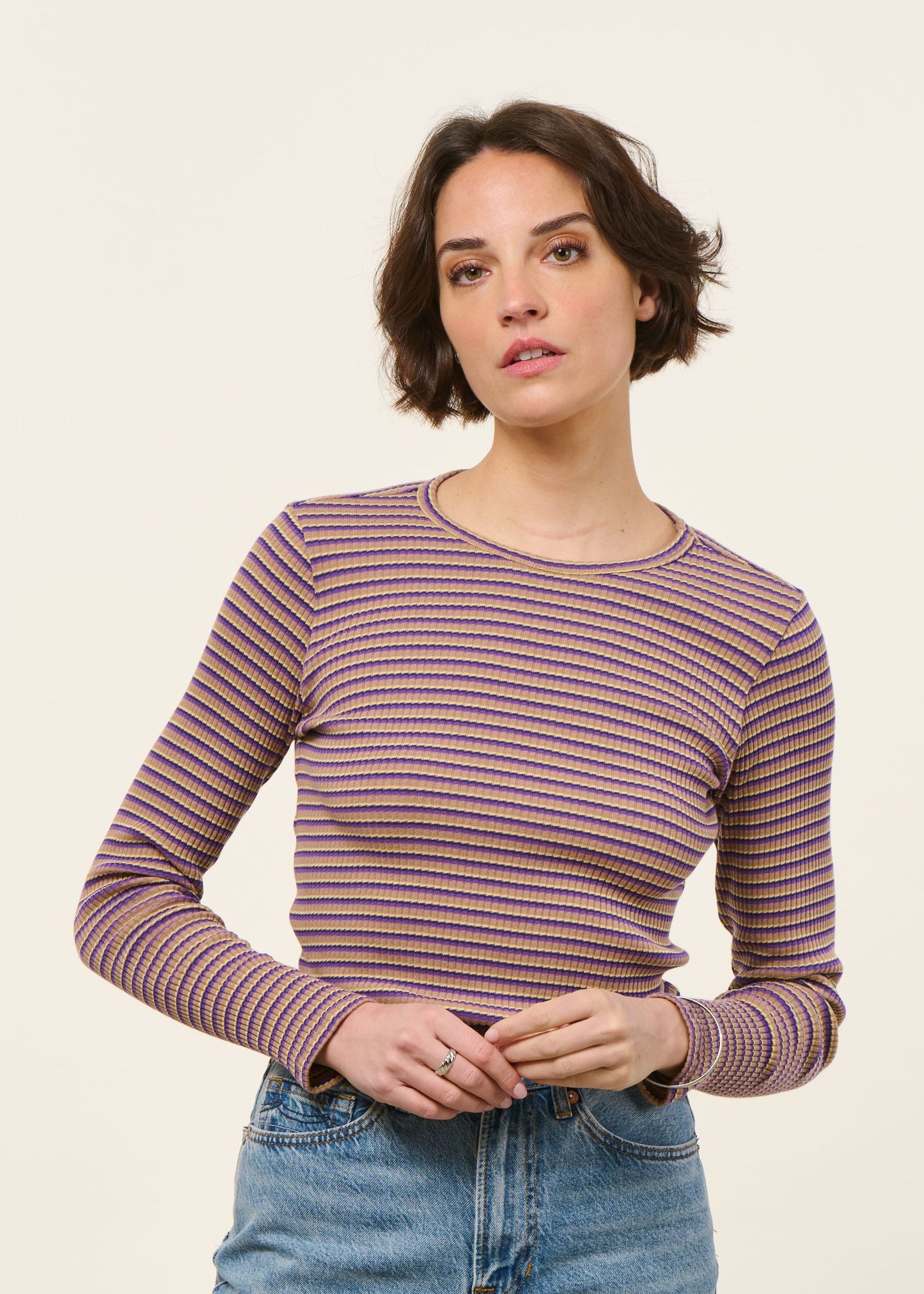 T-shirt manches longues côtelé upcyclé | violet | Violet