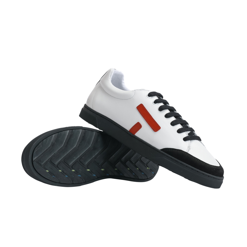 Baskets basses en cuir certifié | blanc et rouge "kel26 kelwood white nappa burgundy black" sole