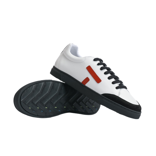 Baskets basses en cuir certifié | blanc et rouge "kel26 kelwood white nappa burgundy black" sole