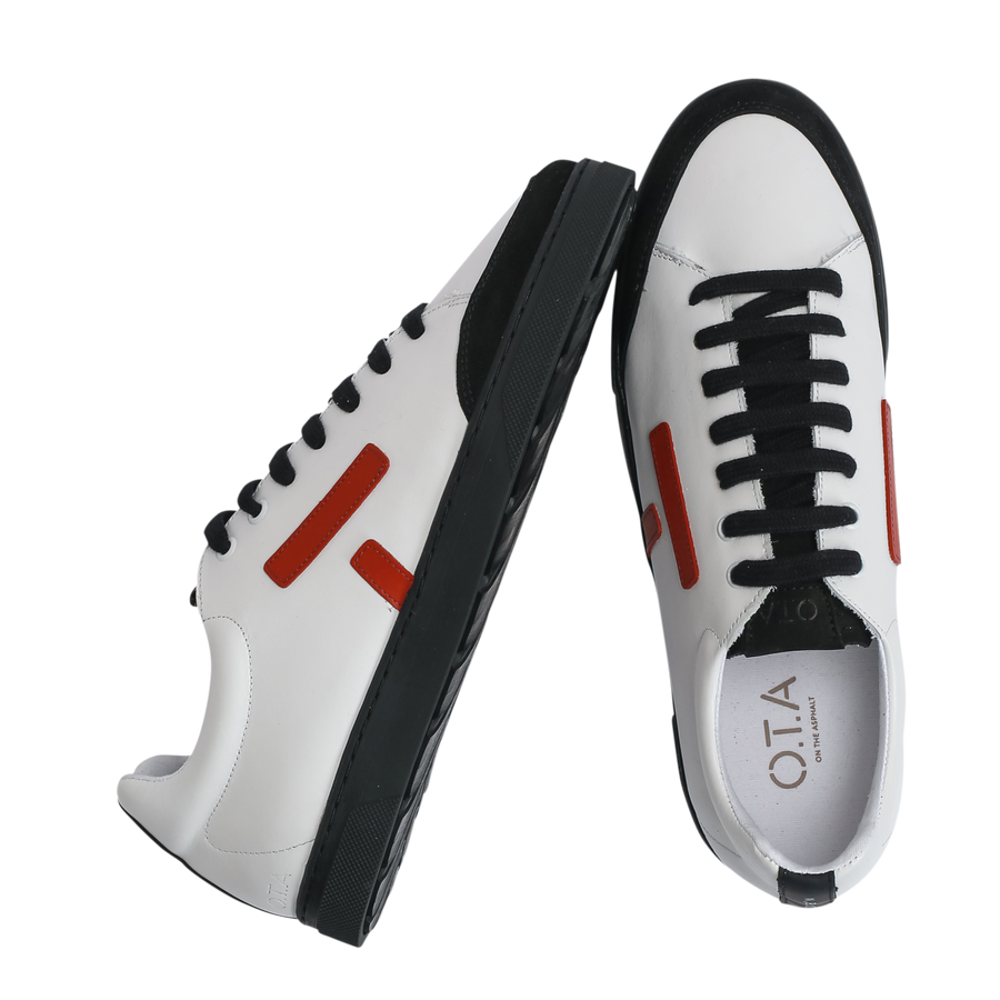 Baskets basses en cuir certifié | blanc et rouge "kel26 kelwood white nappa burgundy black" sole