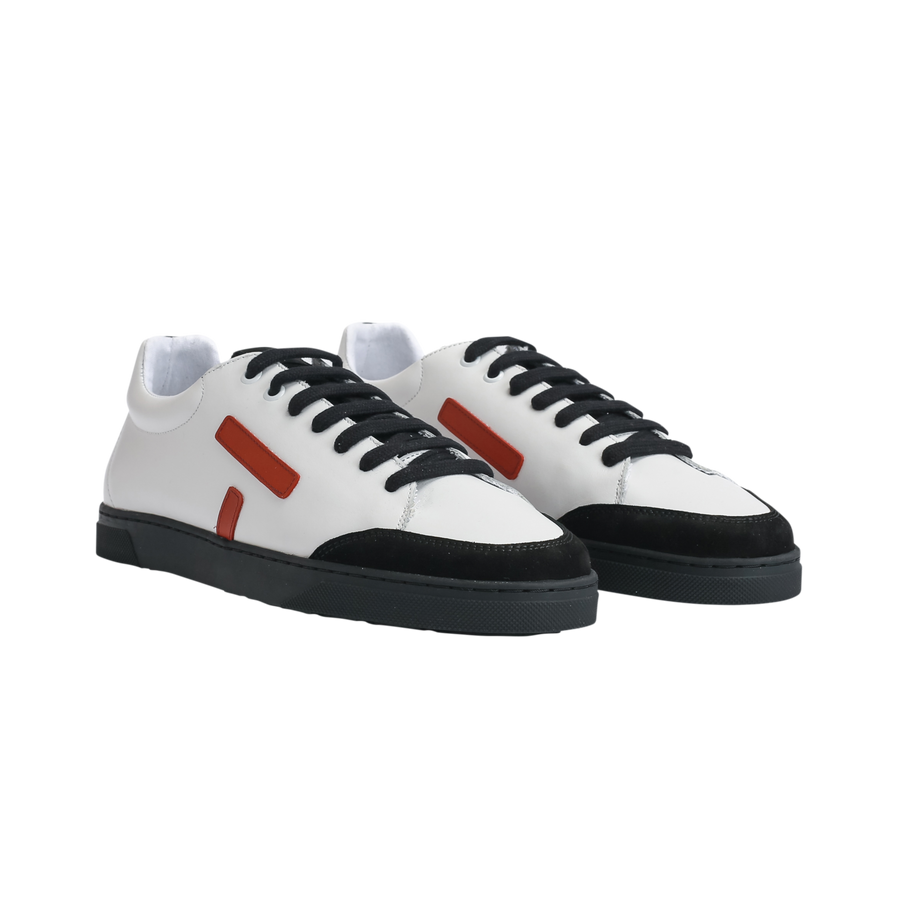 Baskets basses en cuir certifié | blanc et rouge "kel26 kelwood white nappa burgundy black" sole