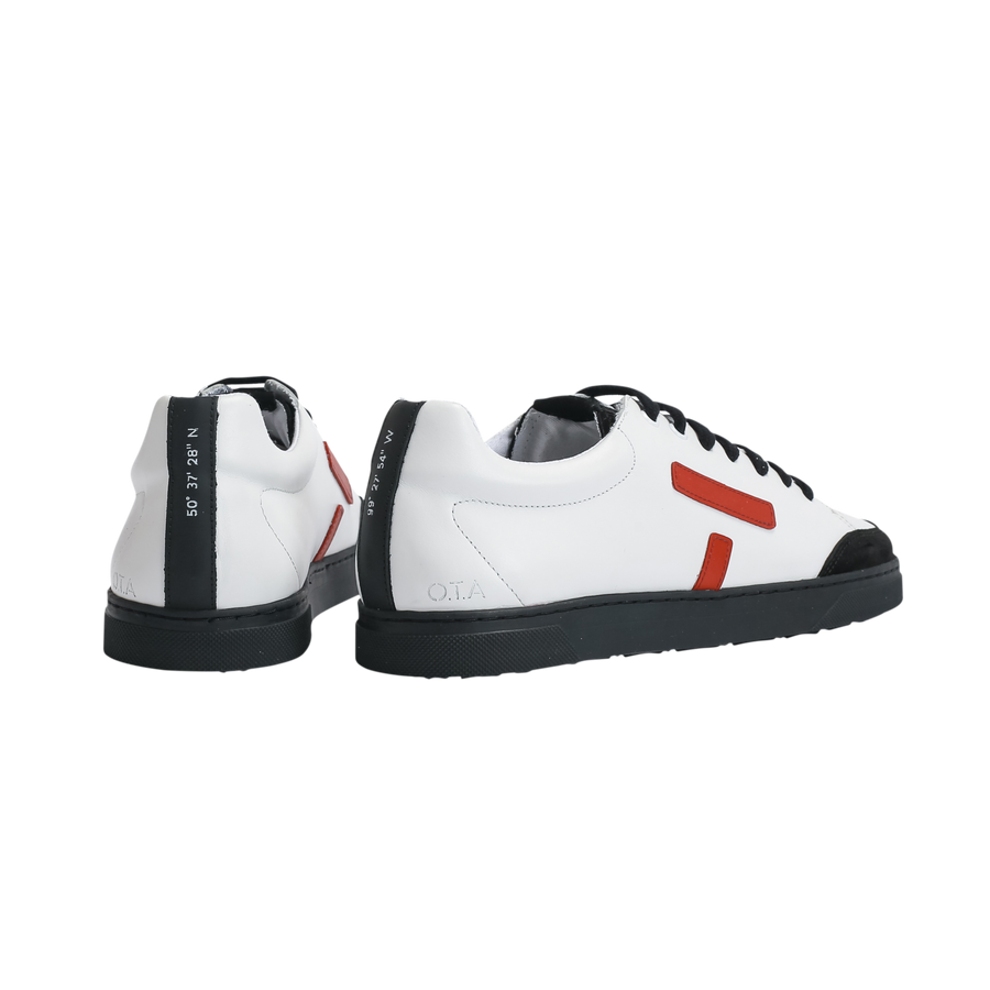 Baskets basses en cuir certifié | blanc et rouge "kel26 kelwood white nappa burgundy black" sole