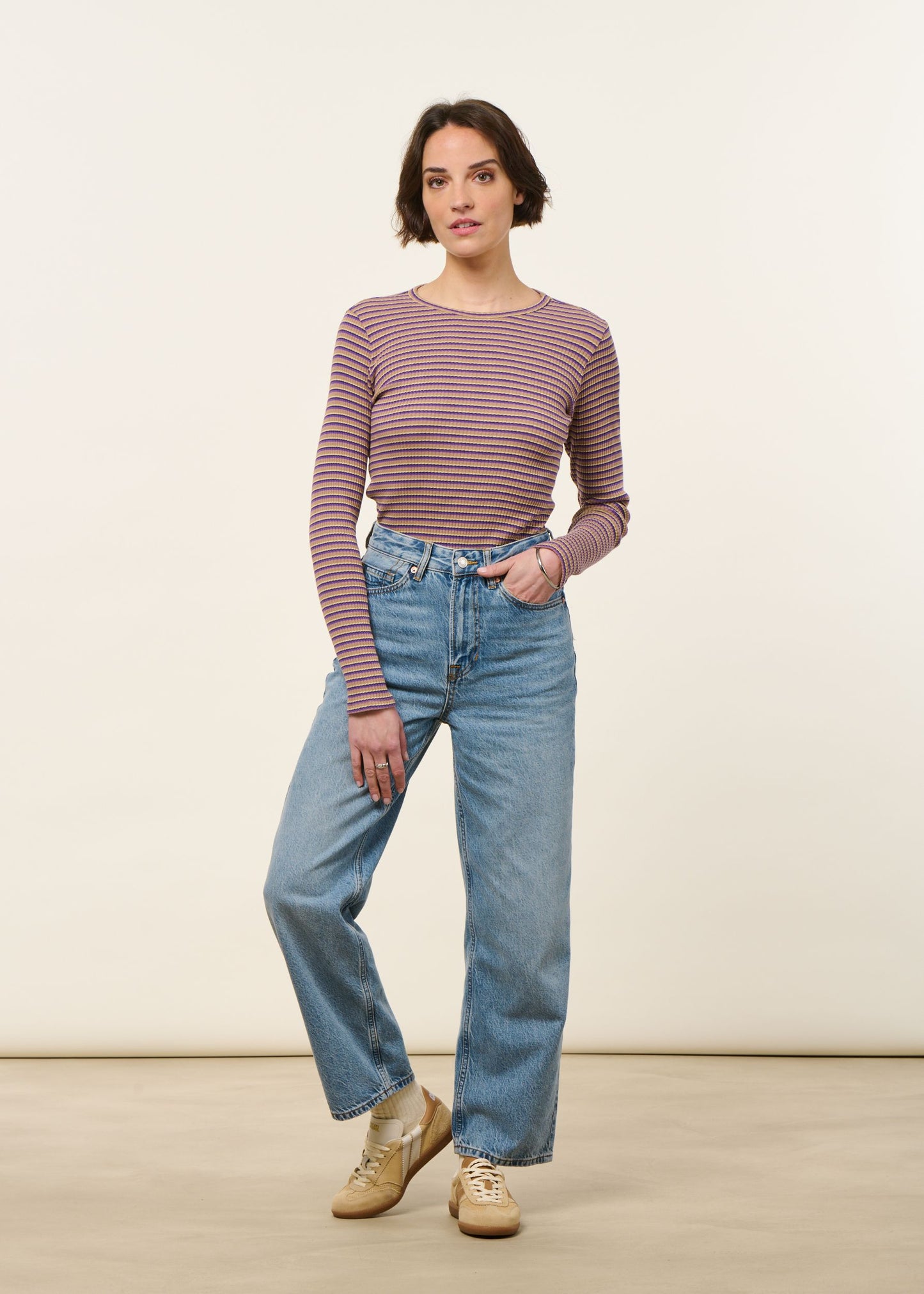 T-shirt manches longues côtelé upcyclé | violet | Violet