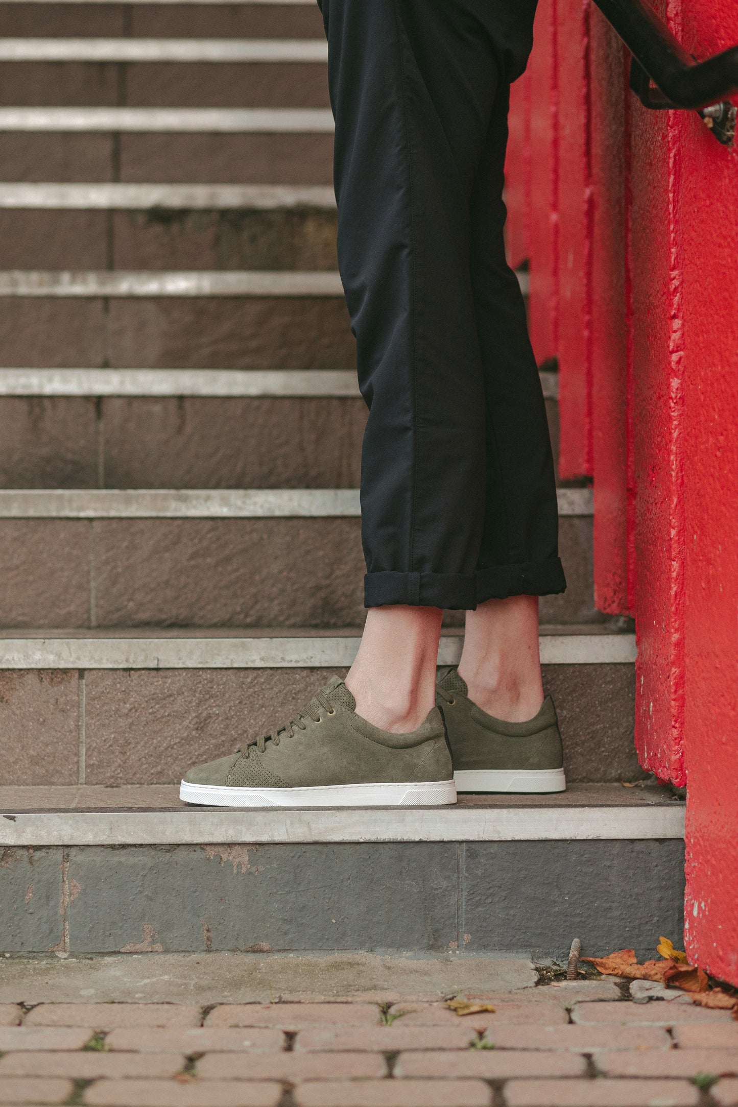 Chaussure semelle pneu recyclé suede olive - graviere