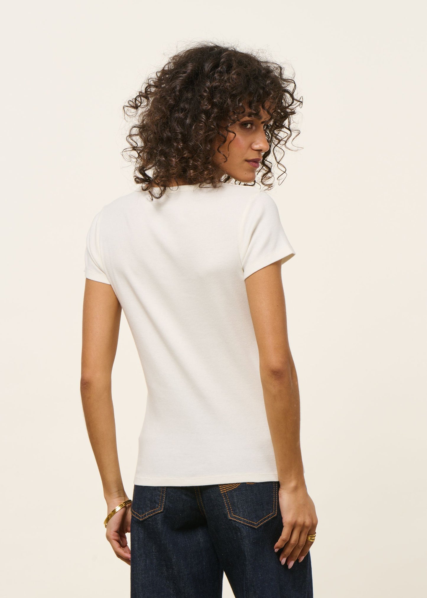 T-shirt manches courtes côtelé en coton bio | off white | Blanc