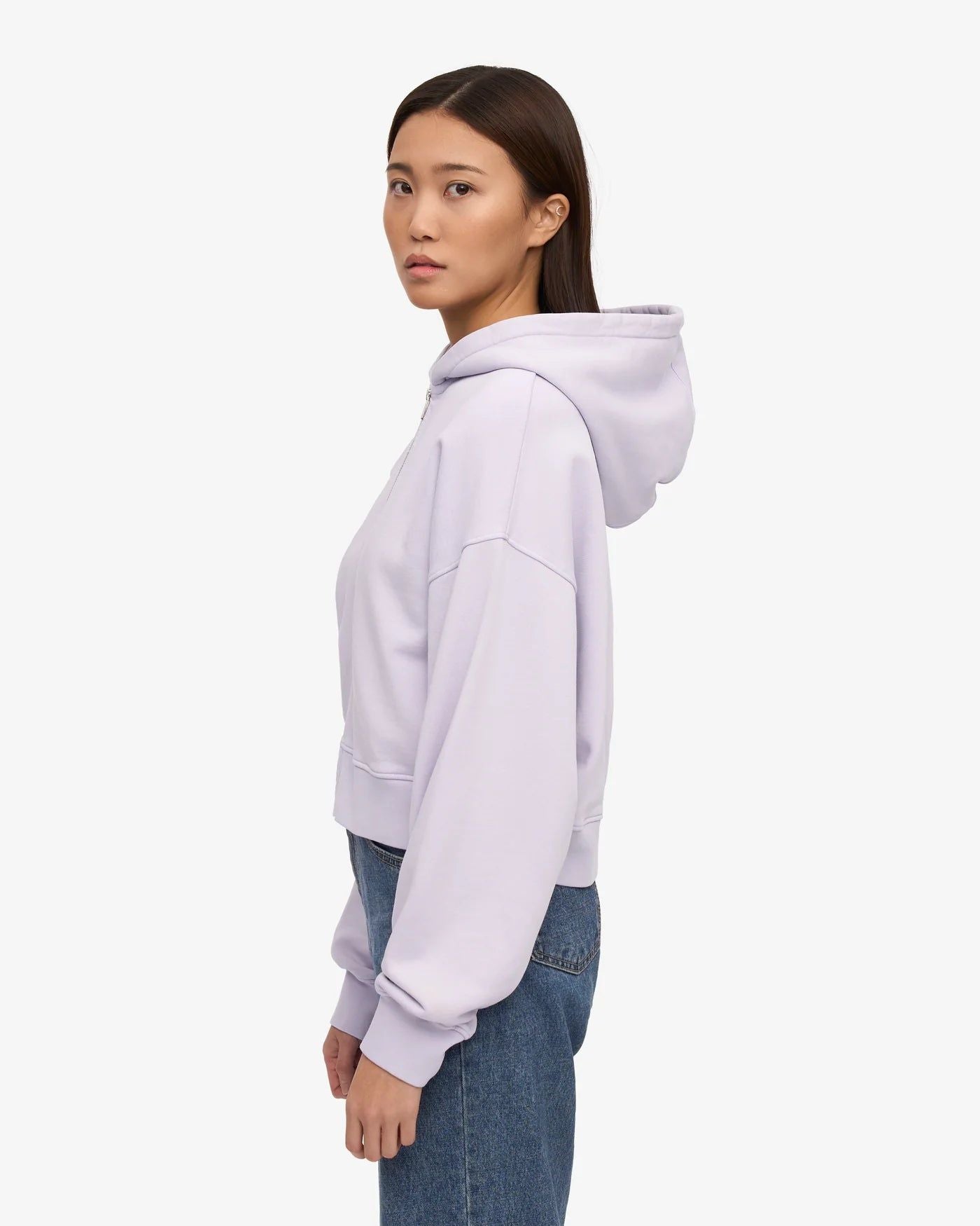 Sweat court zippé en coton bio | lilas"organic crop zip hood - soft lavender" | Soft lavender