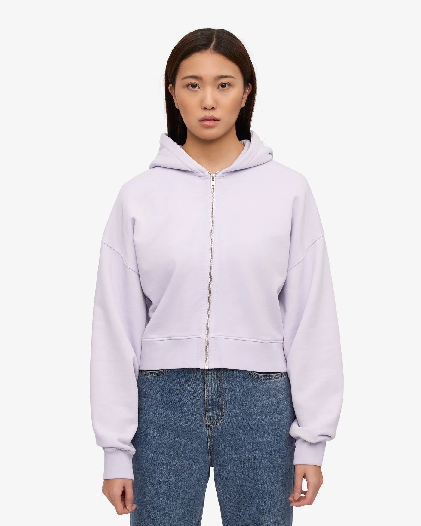 Sweat court zippé en coton bio | lilas"organic crop zip hood - soft lavender" | Soft lavender