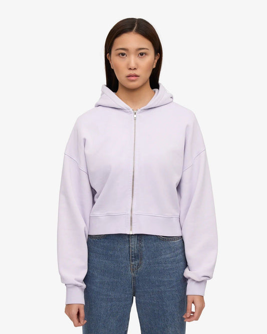 Sweat court zippé en coton bio | lilas"organic crop zip hood - soft lavender" | Soft lavender