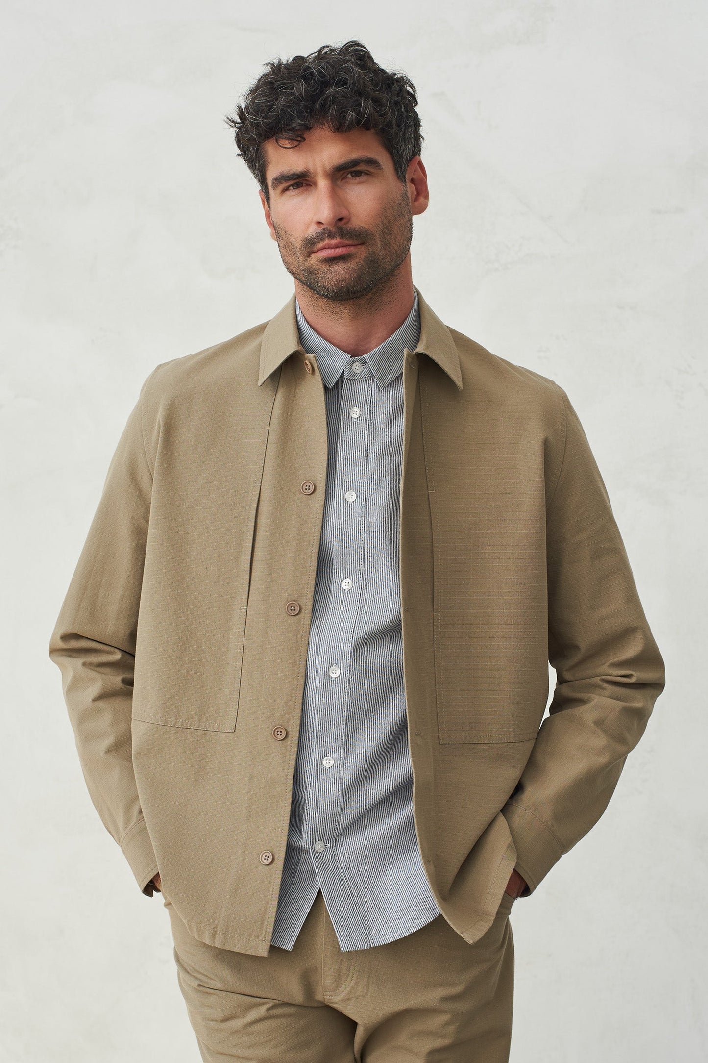 Surchemise en coton bio | marron "owe eco ripstop pale khaki"