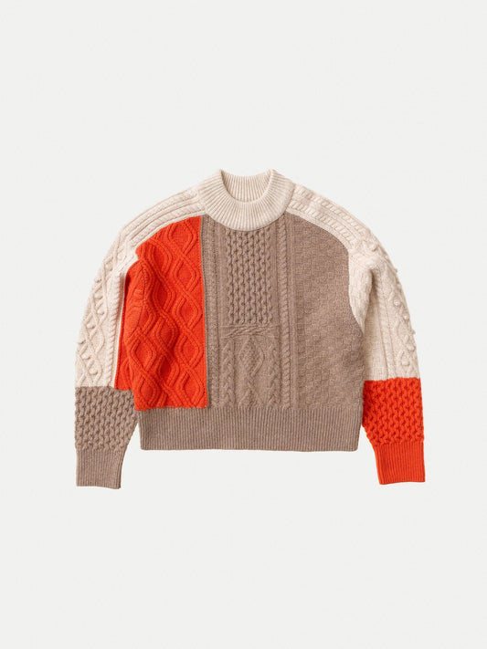 Pull maille tricolore en laine et coton bio - olga patched knit multi