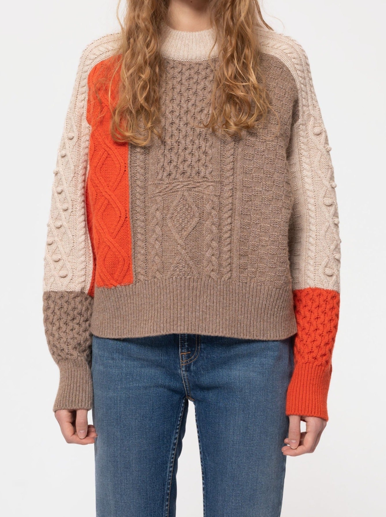 Pull maille tricolore en laine et coton bio - olga patched knit multi
