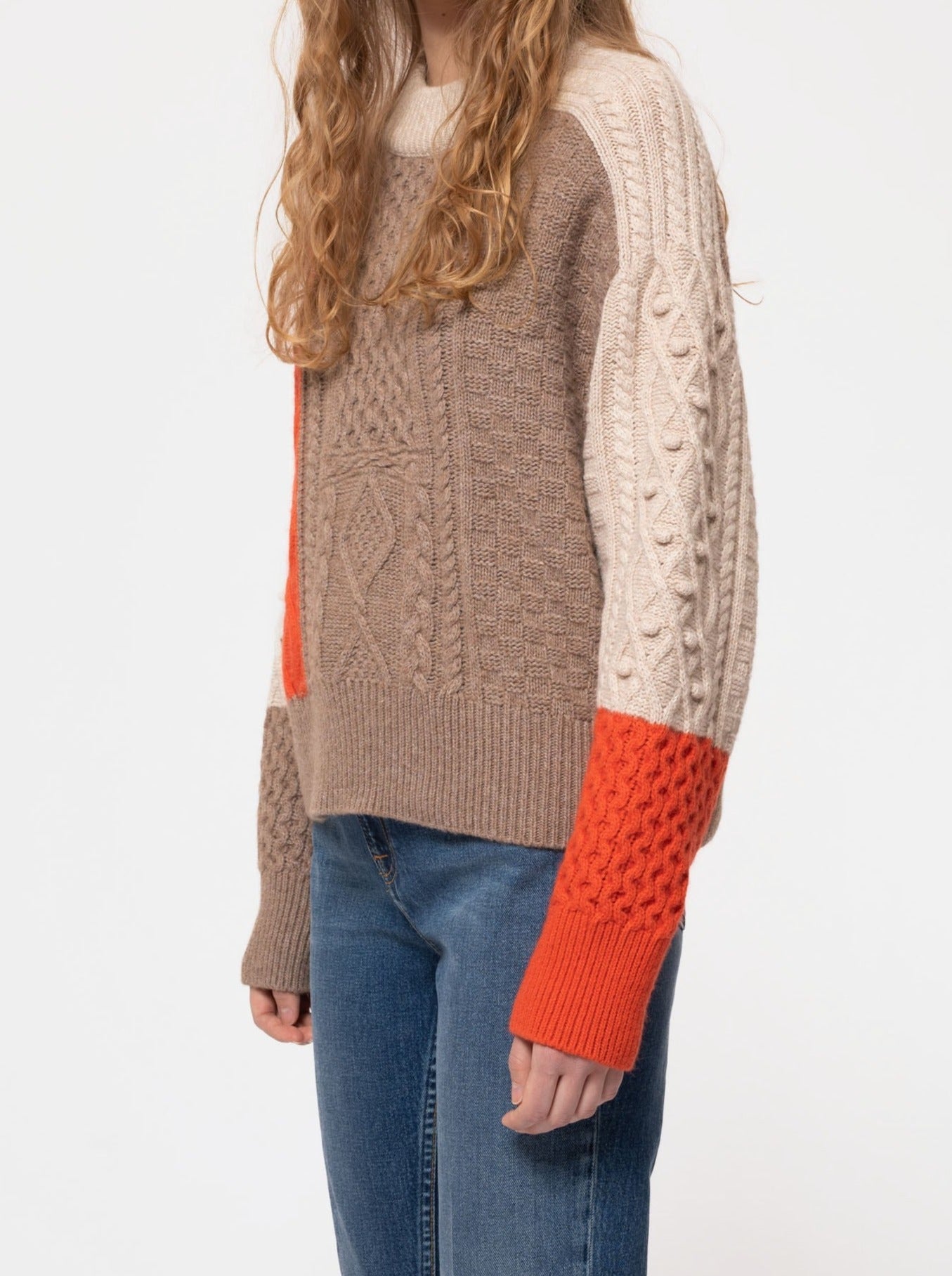 Pull maille tricolore en laine et coton bio - olga patched knit multi