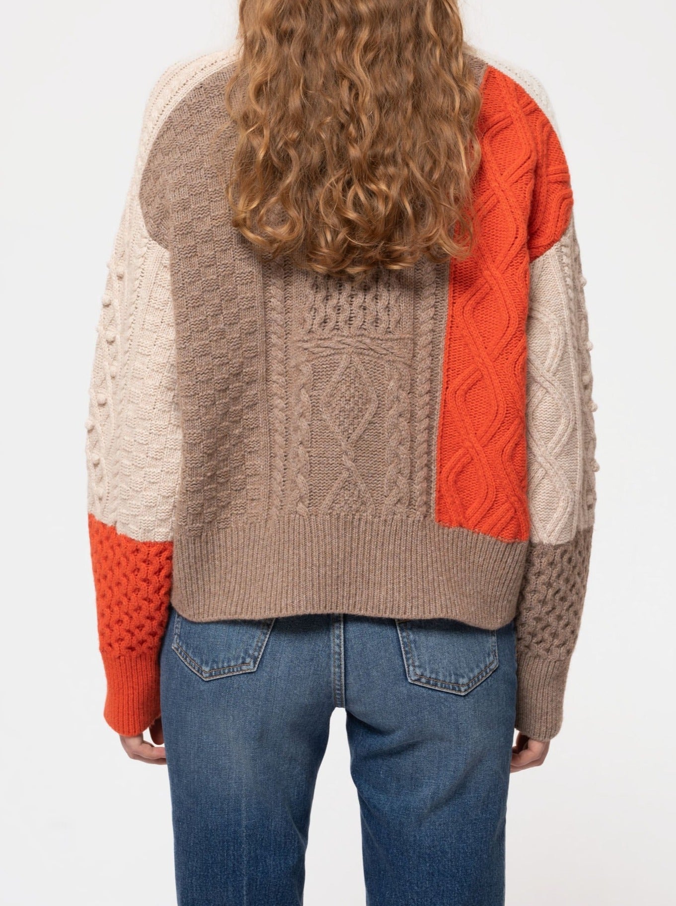 Pull maille tricolore en laine et coton bio - olga patched knit multi