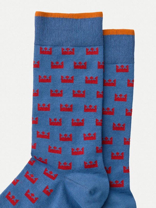 Chaussettes hautes imprimées bleues en coton bio - Olsson crown