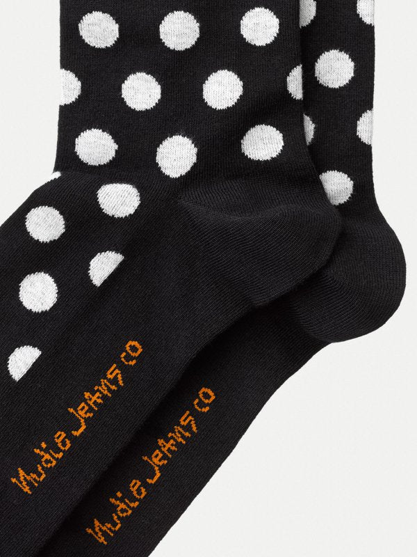 Chaussettes hautes à pois noires en coton bio - Olsson