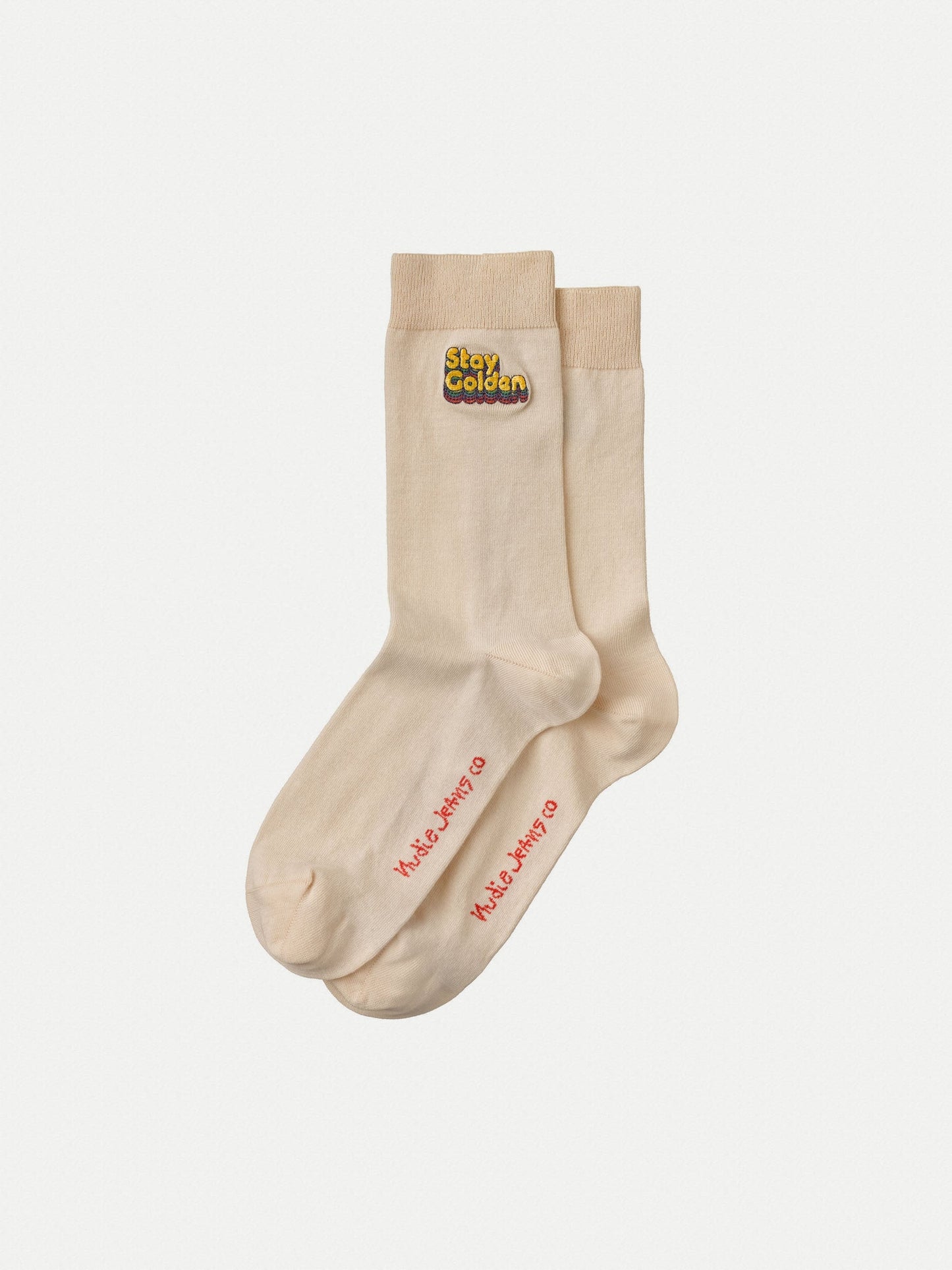 Chaussettes hautes écrues en coton bio et polyamide - olsson stay golden cream