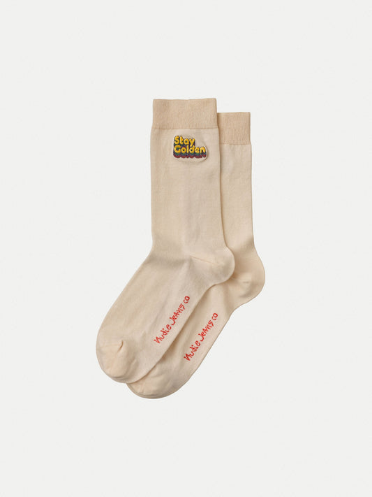 Chaussettes hautes écrues en coton bio et polyamide - olsson stay golden cream