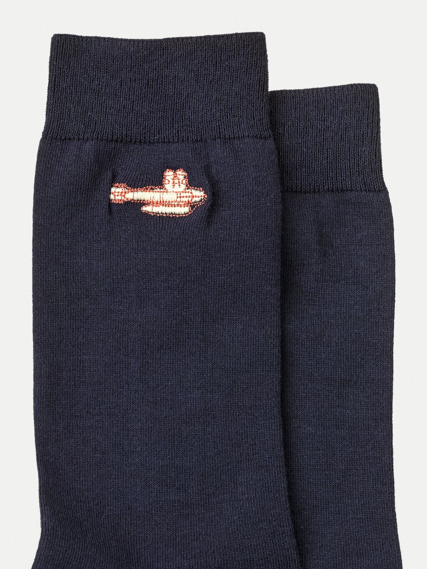 Chaussettes hautes marines brodées en coton bio - olsson sunshine ark navy