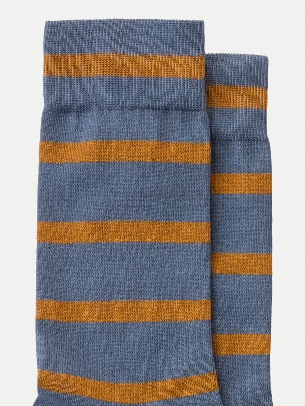 Chaussettes hautes rayées bleu et orange en coton bio - Olsson