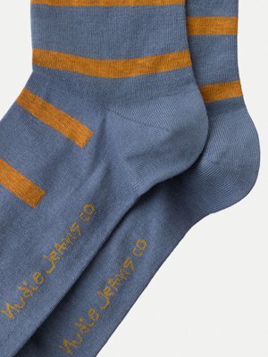 Chaussettes hautes rayées bleu et orange en coton bio - Olsson