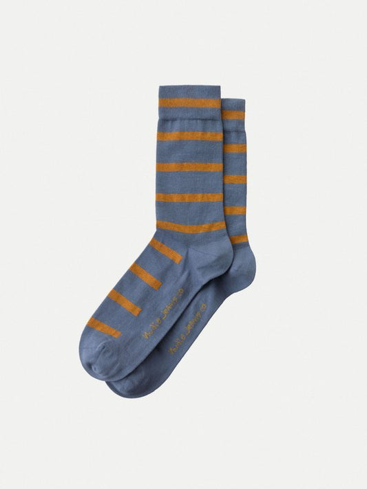 Chaussettes hautes rayées bleu et orange en coton bio - Olsson