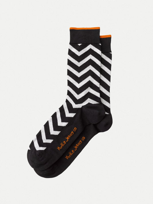Chaussettes hautes motif zigzag noir et blanc - Olsson Zigzag