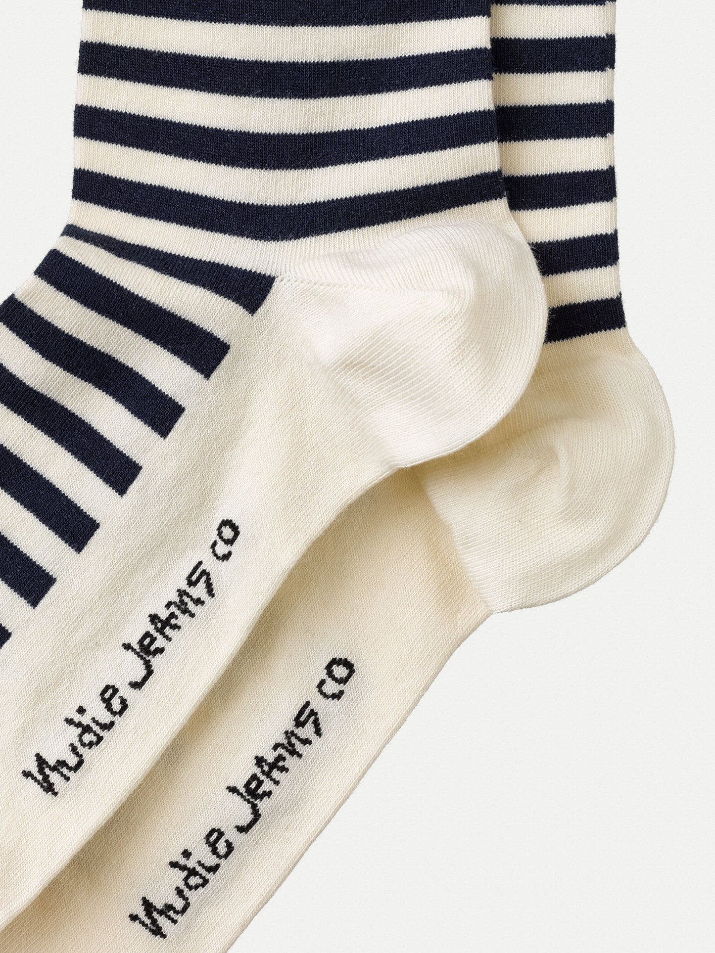 Chaussettes hautes rayées marine et blanc en coton bio - Olsson Breton