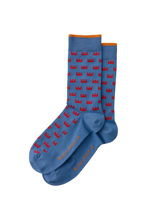Chaussettes hautes imprimées bleues en coton bio - Olsson crown